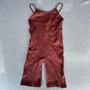 Zara rust ribbed knit athleisure lounge bodysuit laser cutout design xs-s EUC